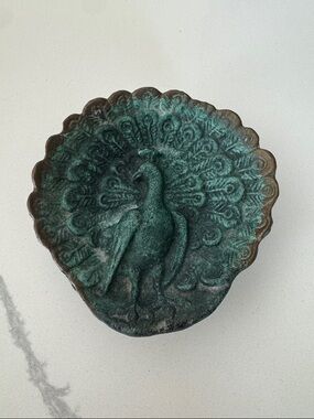 bronze-finished peacock trinket dish